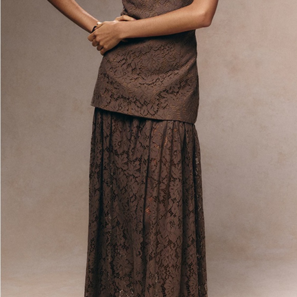 PrettyLittleThing Chocolate Lace Maxi Skirt